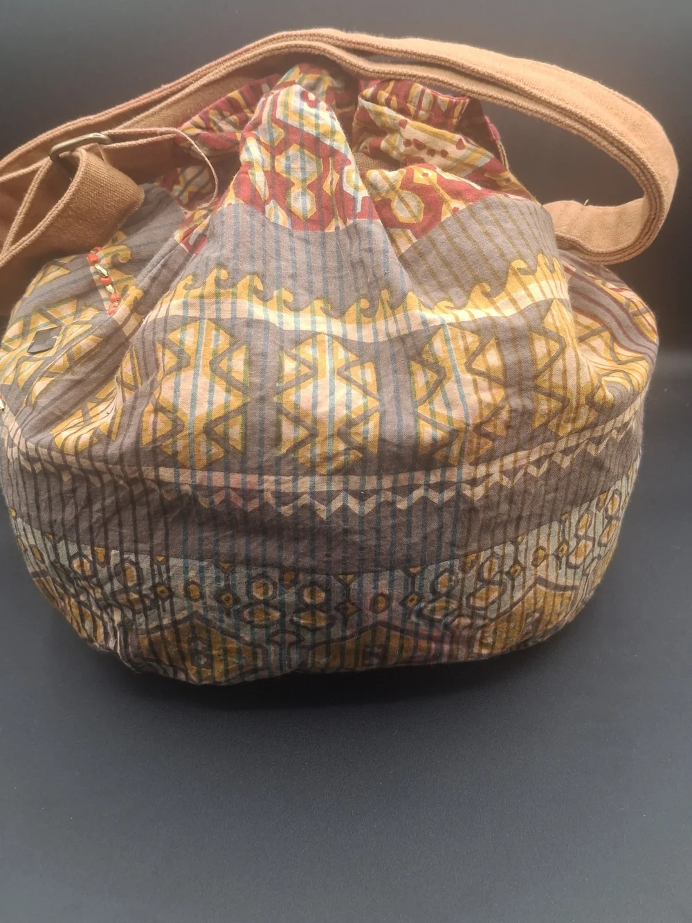 Boho Tassel Drawstring Bucket Bag - Brown Multi